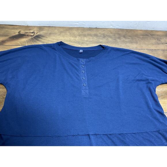 Free People Movement Navy Blue Layered Design Twice As Nice Henley Top Size M - Picture 3 of 9